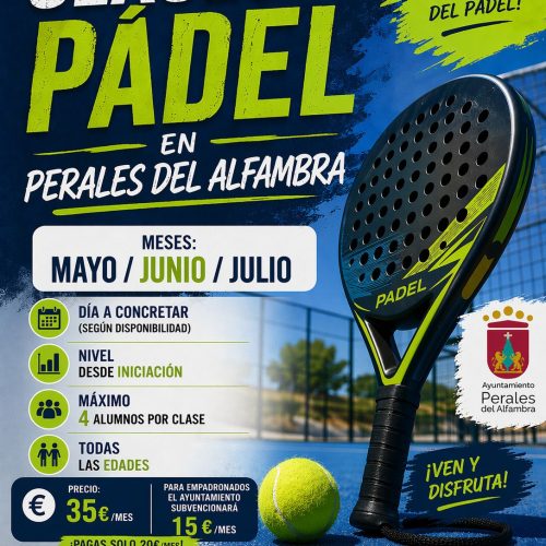 Clases de pádel en Perales del Alfambra durante mayo, junio y julio